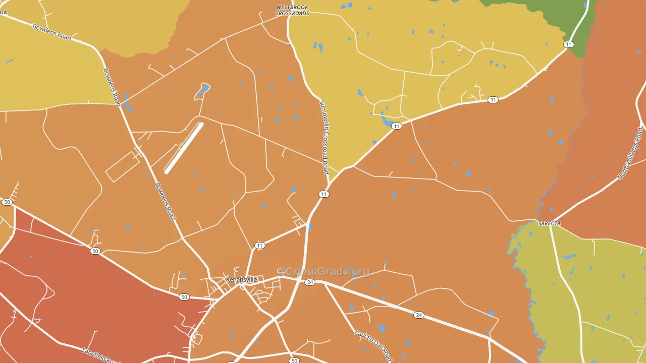 Kenansville, NC Map of Robbery Rates