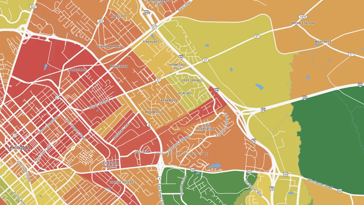 Kenawood-Rockwood, Lexington, KY Map of Robbery Rates