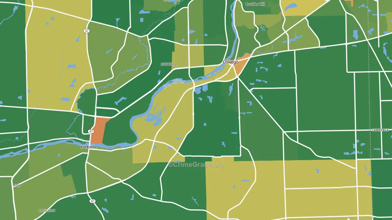 Kendall County, IL Map of Robbery Rates