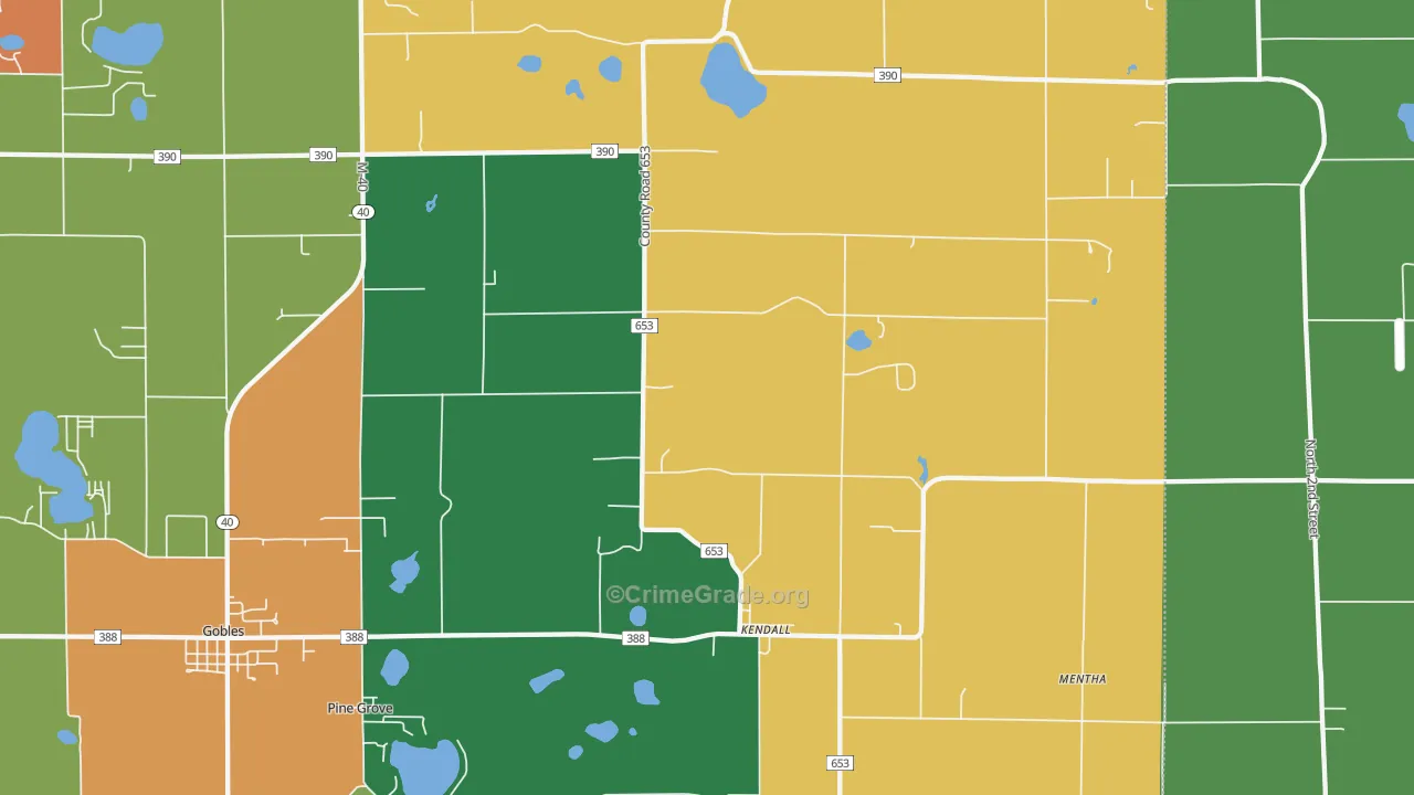 Kendall, MI Map of Robbery Rates