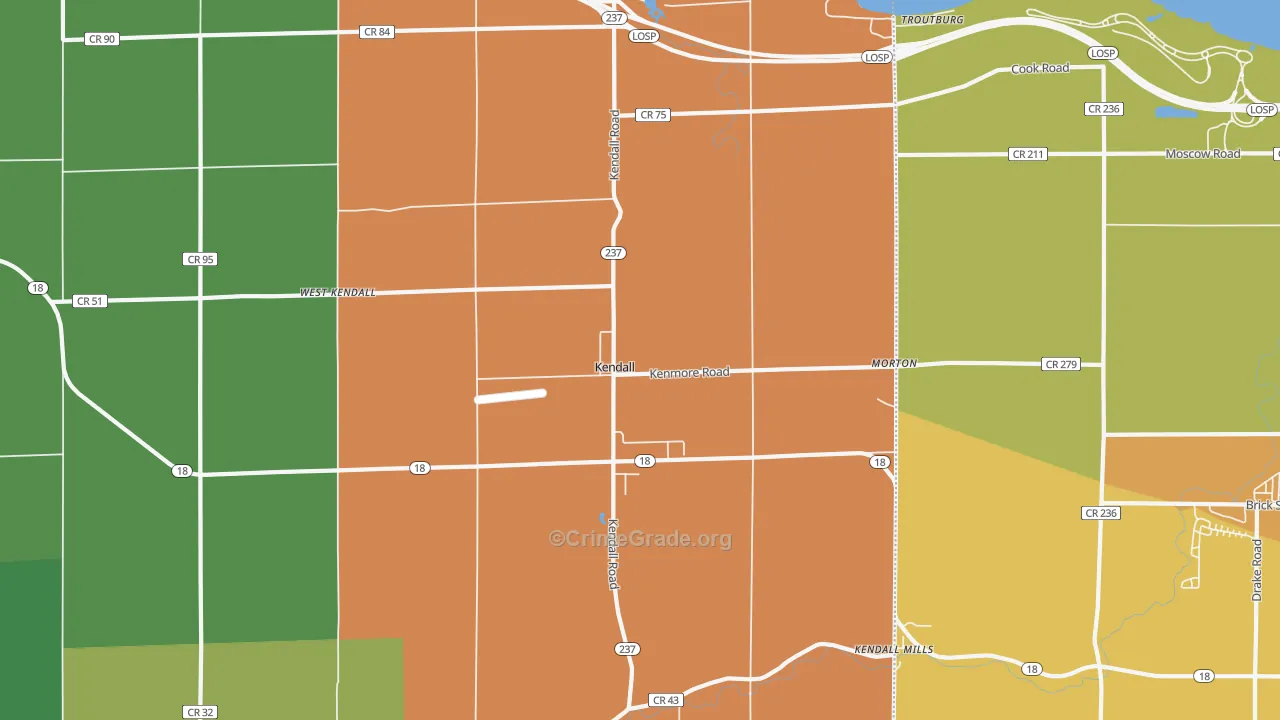 Kendall, NY Map of Robbery Rates