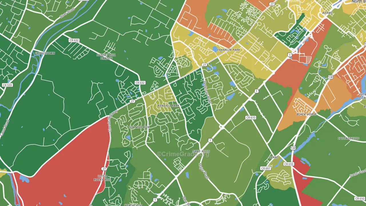 Kendall Park, NJ Map of Robbery Rates