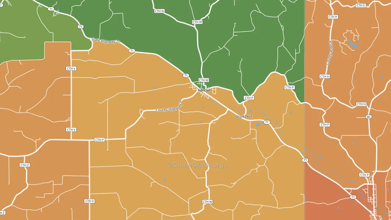 Kendall, WI Map of Robbery Rates