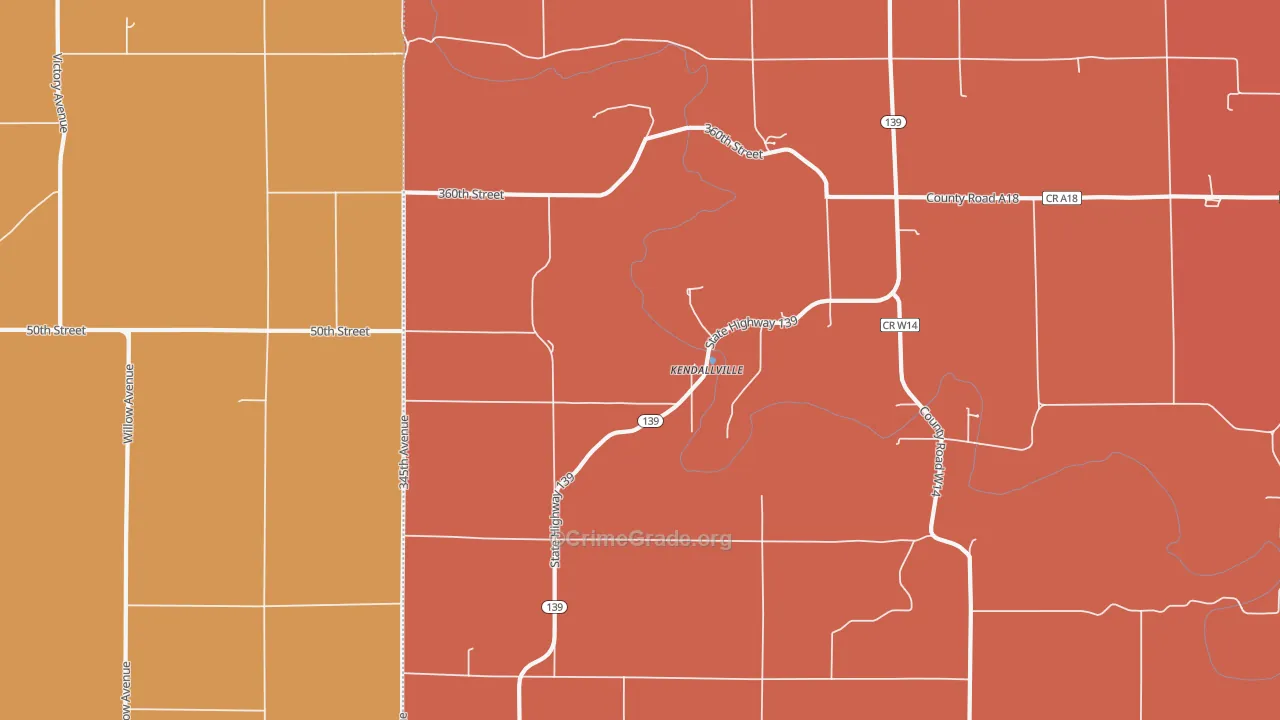 Kendallville, IA Map of Robbery Rates