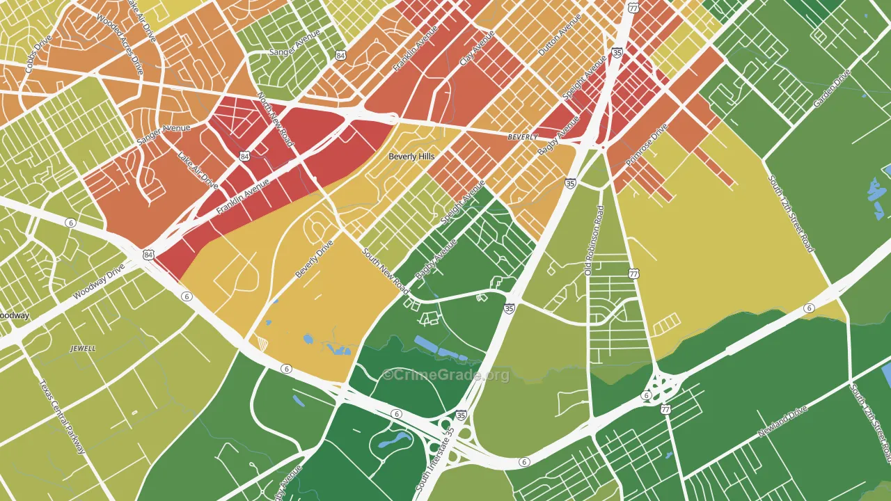 Kendrick, Waco, TX Map of Robbery Rates