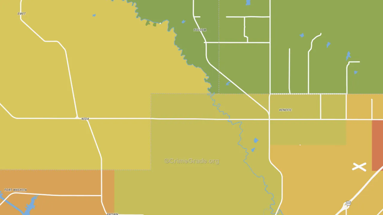 Kenefic, OK Map of Robbery Rates