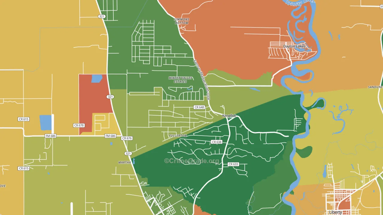 Kenefick, TX Map of Robbery Rates