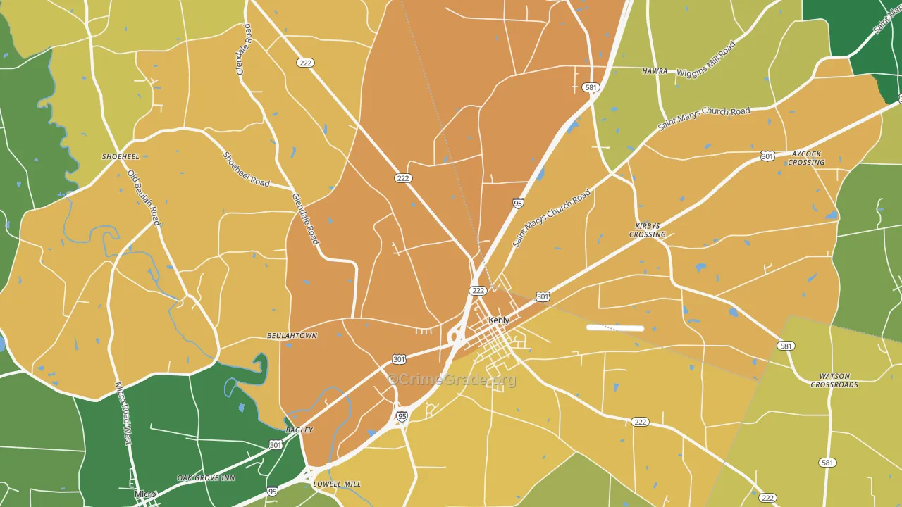 Kenly, NC Map of Robbery Rates