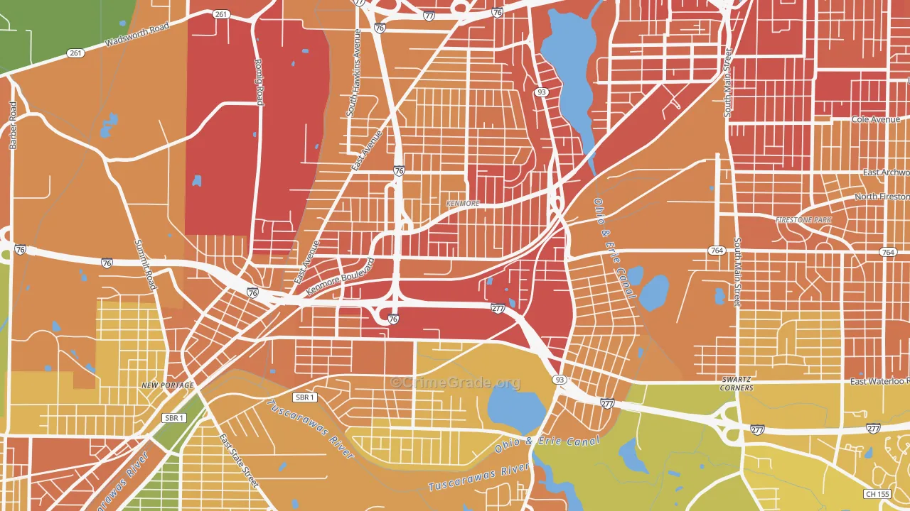 Kenmore, Akron, OH Map of Robbery Rates
