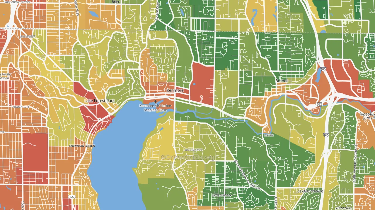 Kenmore, WA Map of Robbery Rates