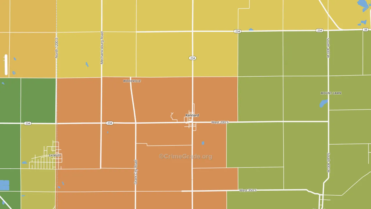 Kennard, IN Map of Robbery Rates