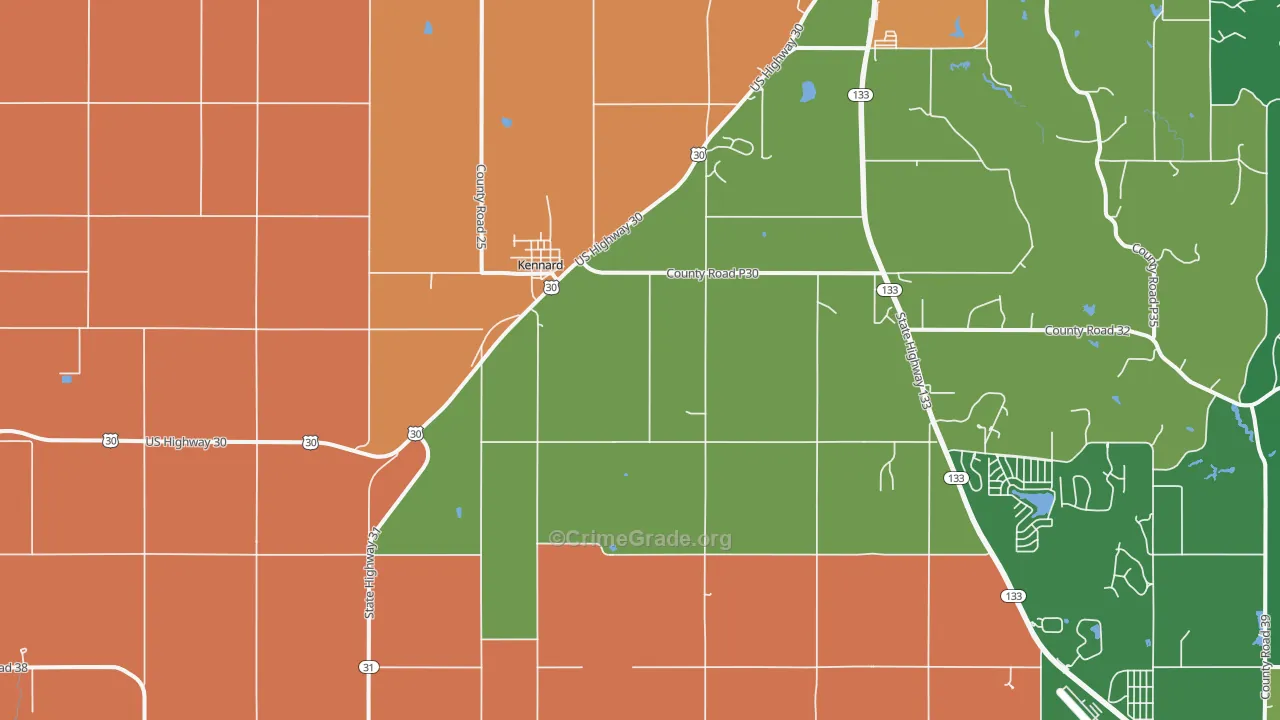 Kennard, NE Map of Robbery Rates