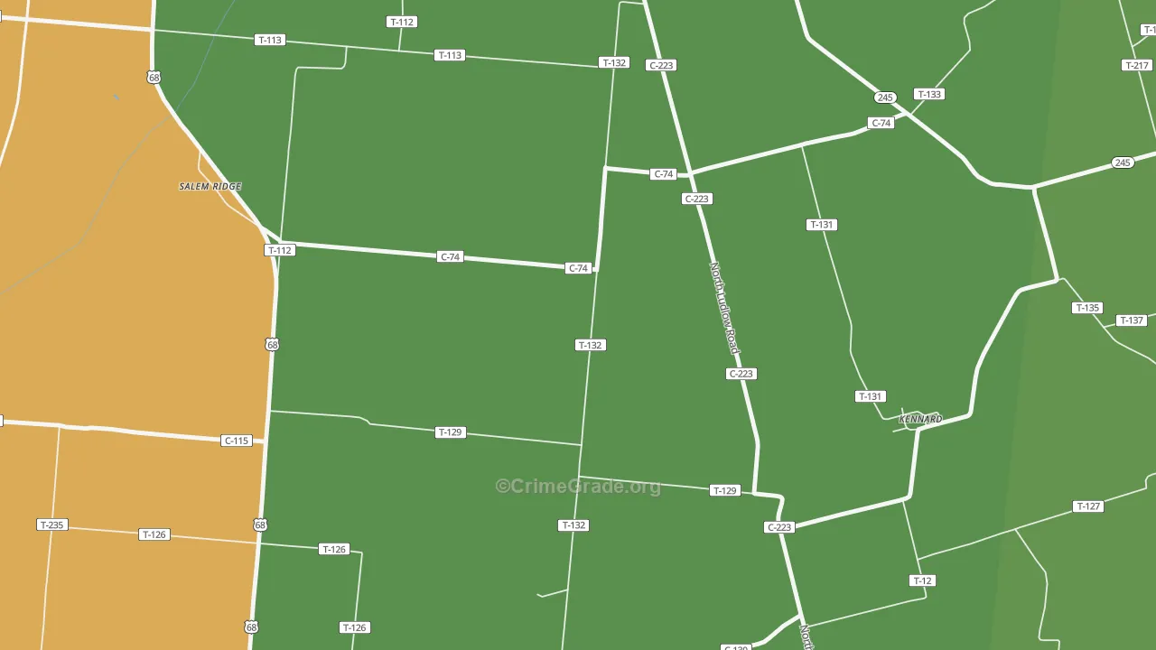 Kennard, OH Map of Robbery Rates