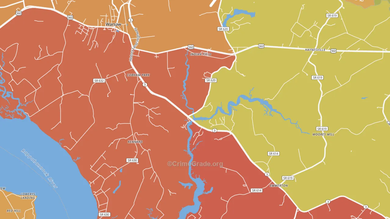 Kennard, VA Map of Robbery Rates
