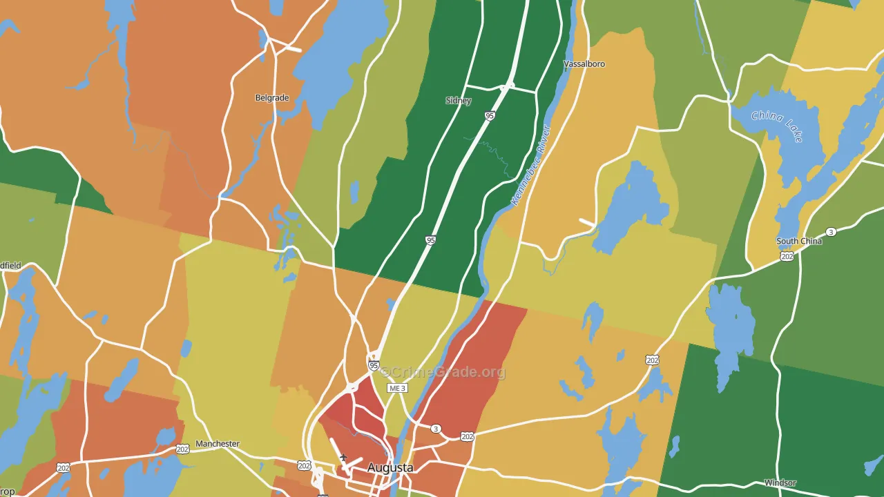 Kennebec County, ME Map of Robbery Rates