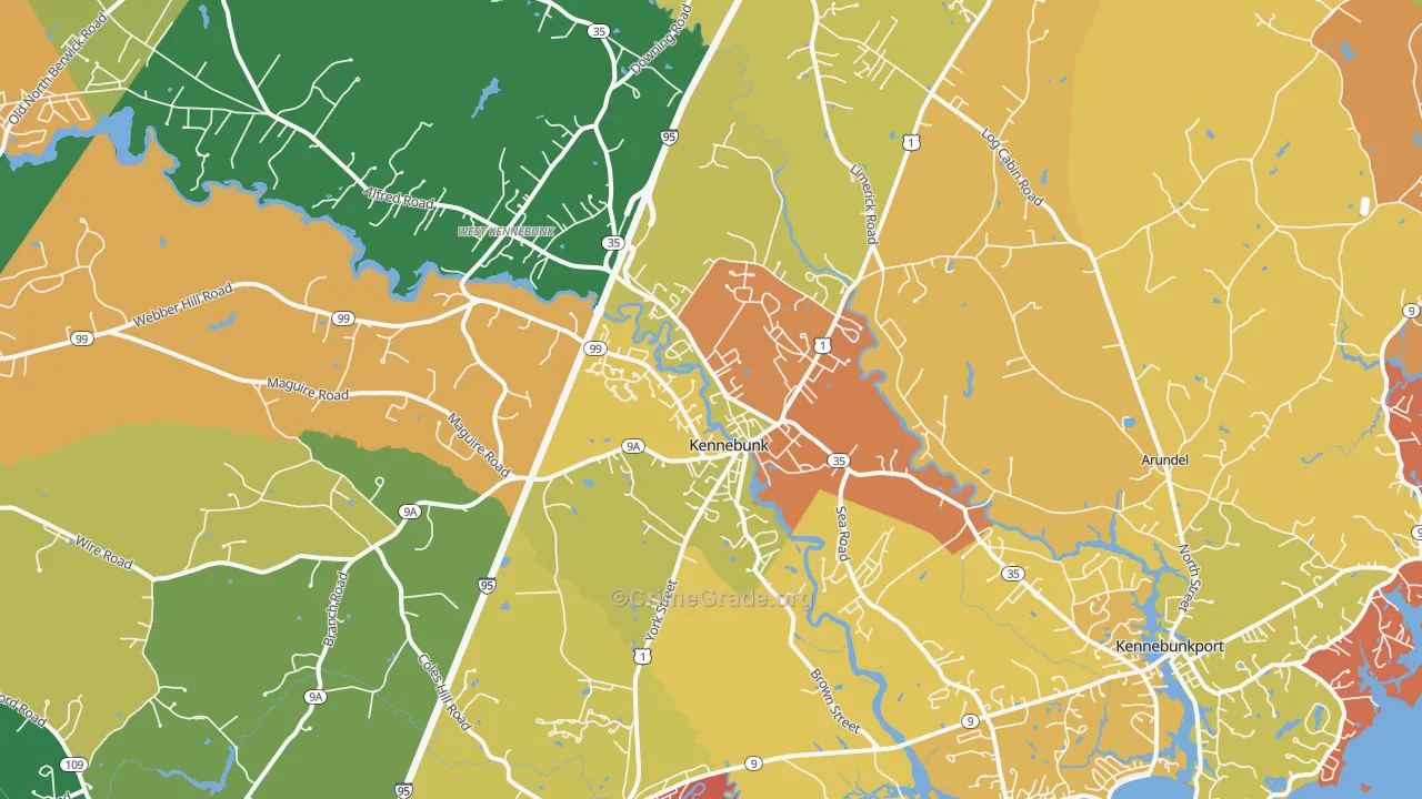 Kennebunk, ME Map of Robbery Rates