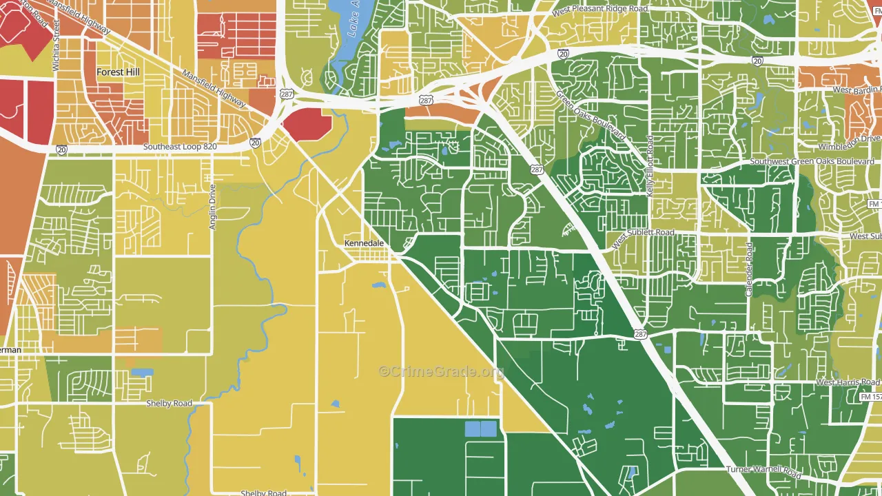 Kennedale, TX Map of Robbery Rates