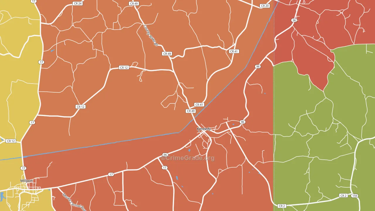 Kennedy, AL Map of Robbery Rates