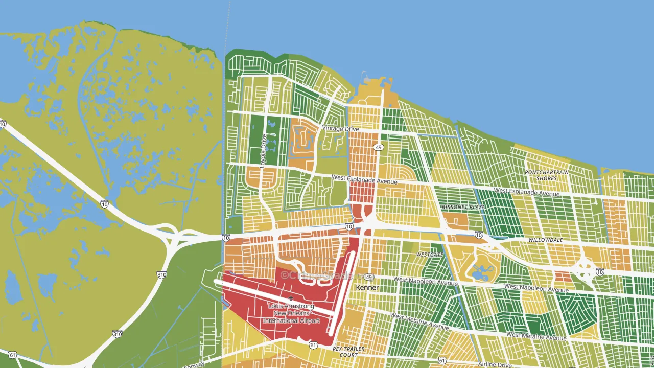 Kenner, LA Map of Robbery Rates