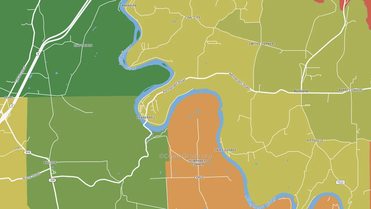 Kennerdell, PA Map of Robbery Rates