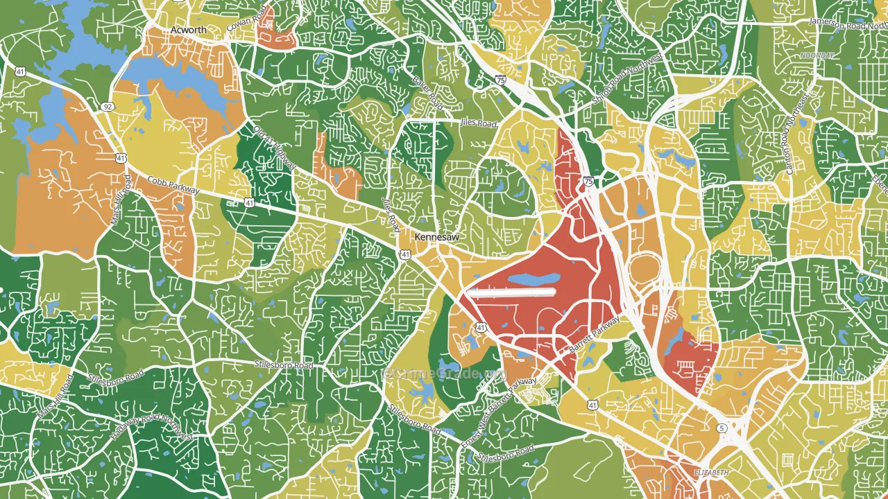 Kennesaw, GA Map of Robbery Rates