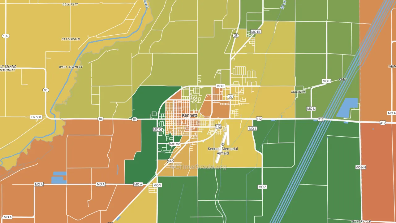 Kennett, MO Map of Robbery Rates