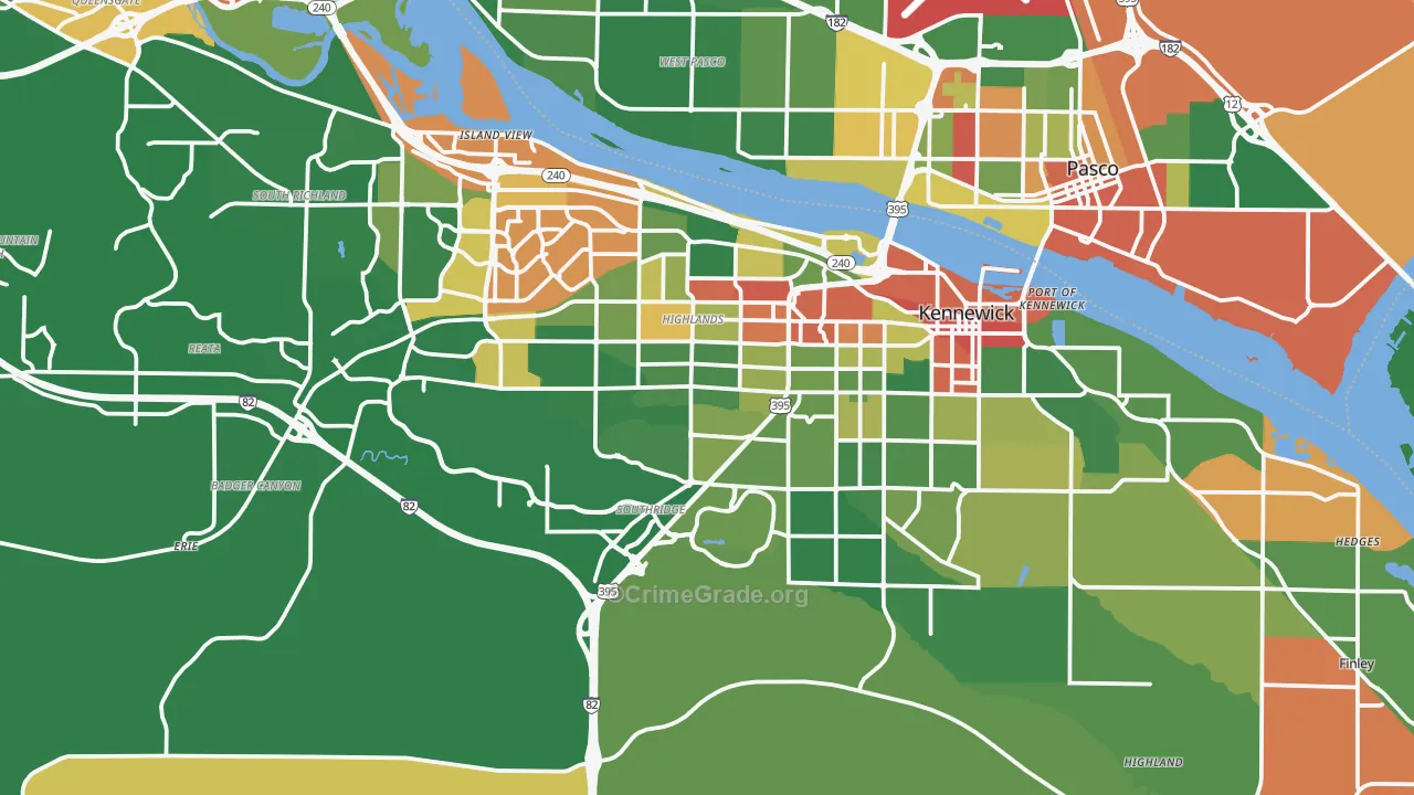 Kennewick, WA Map of Robbery Rates
