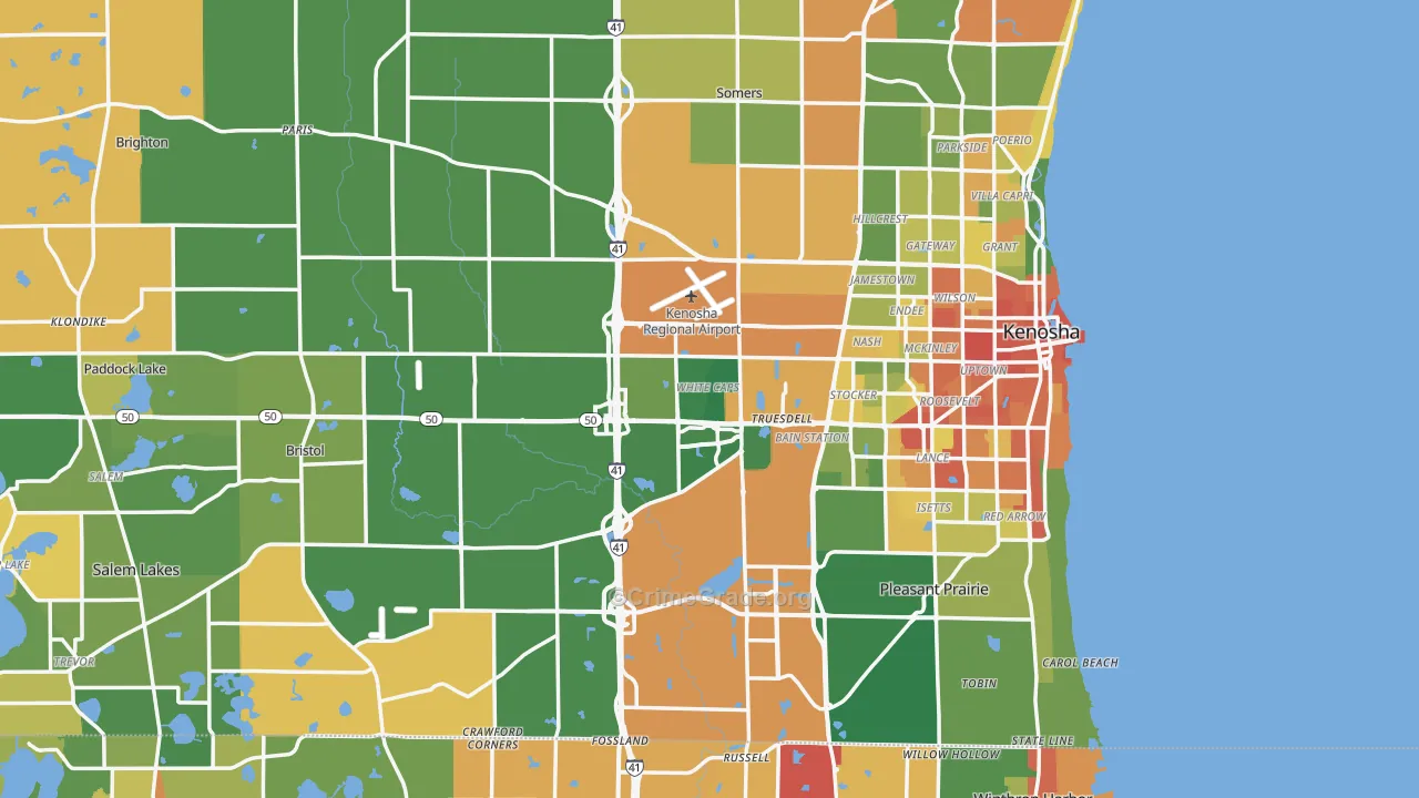 Kenosha County, WI Map of Robbery Rates