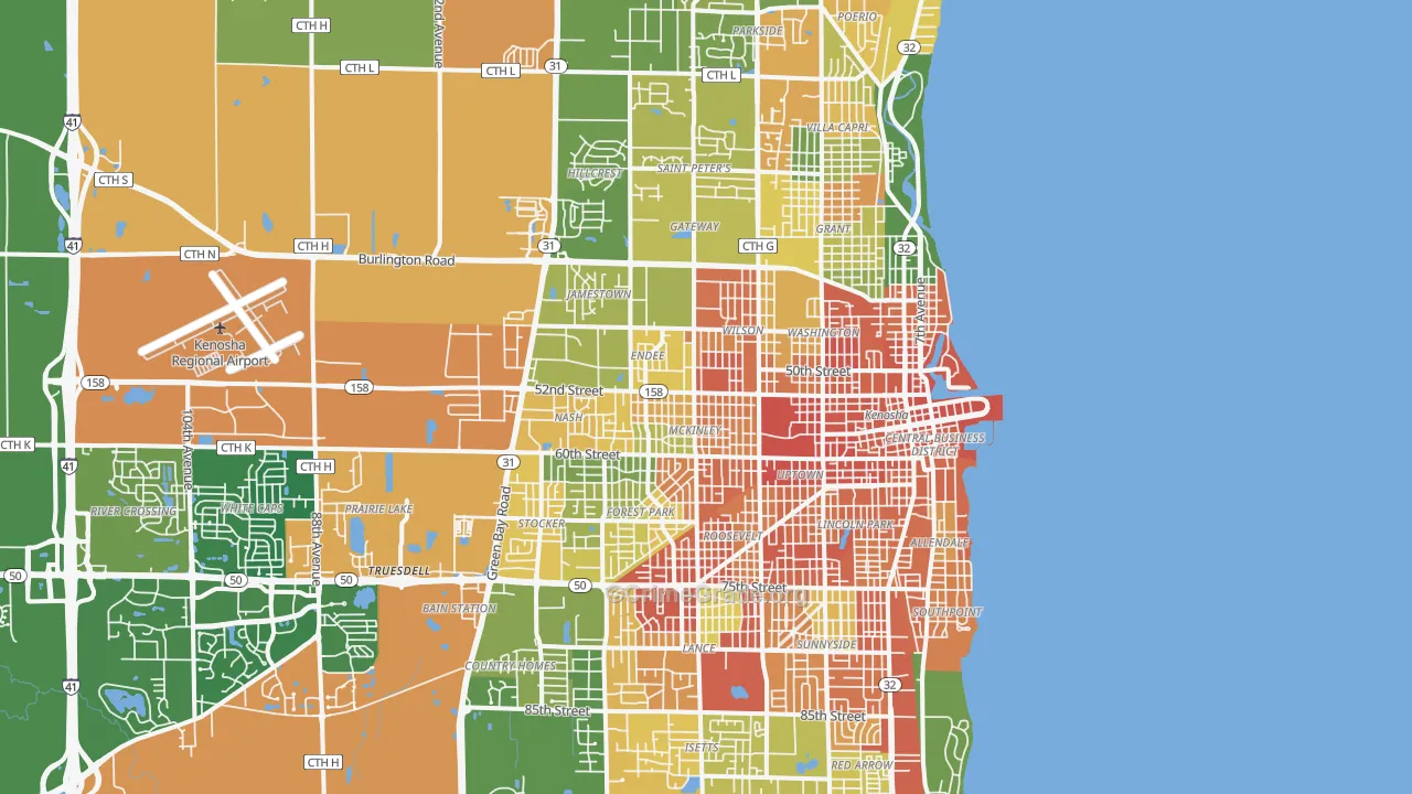 Kenosha, WI Map of Robbery Rates