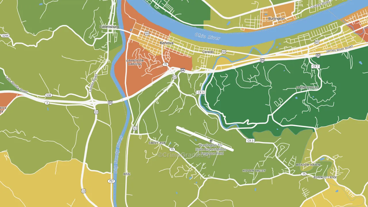 Kenova, WV Map of Robbery Rates