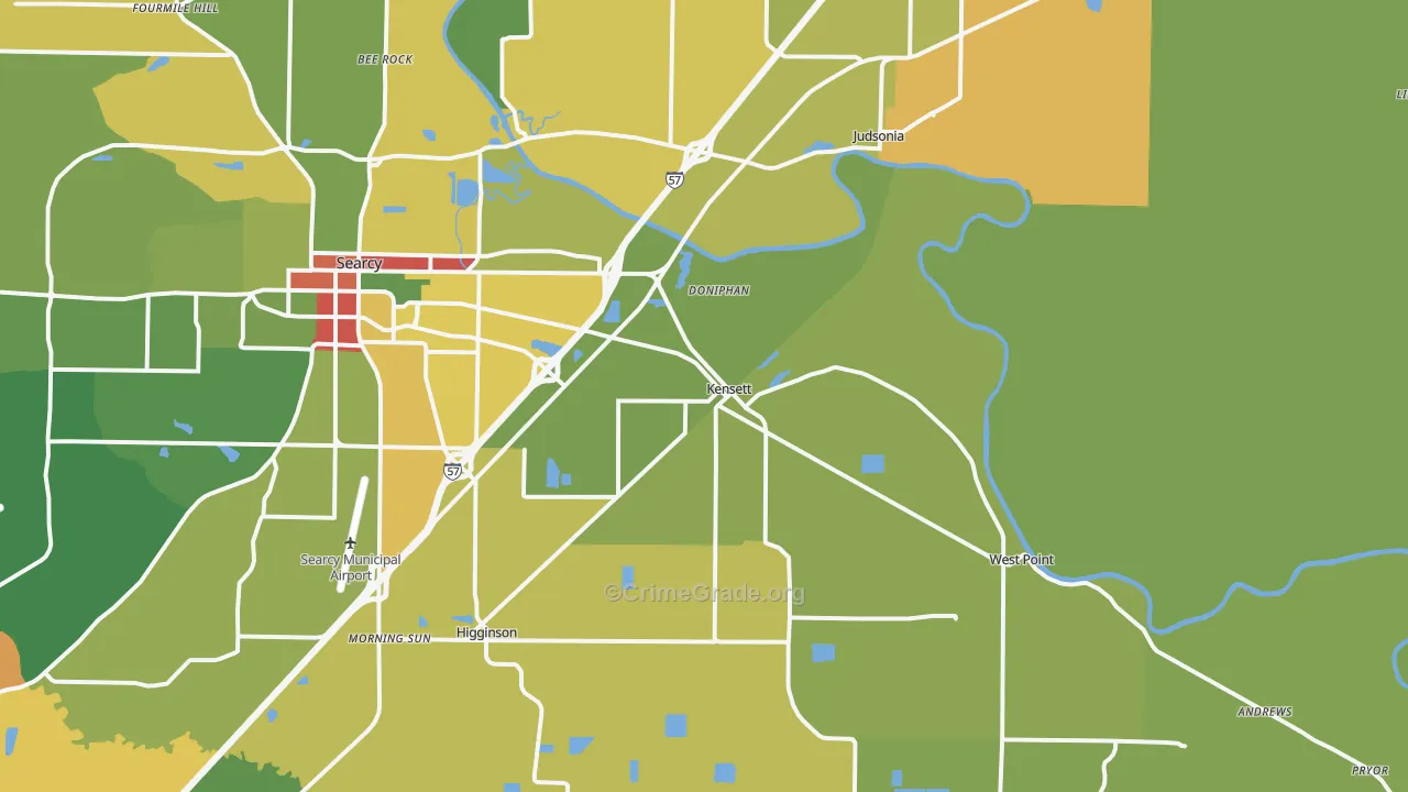 Kensett, AR Map of Robbery Rates