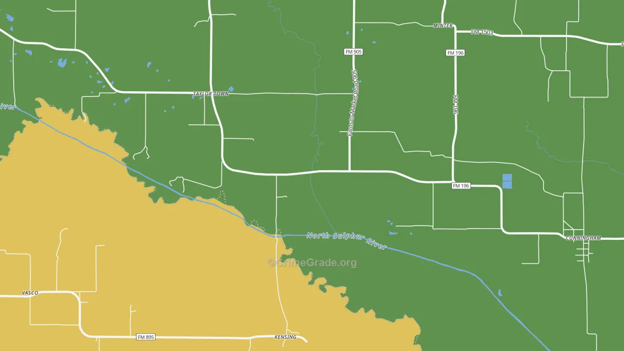 Kensing, TX Map of Robbery Rates