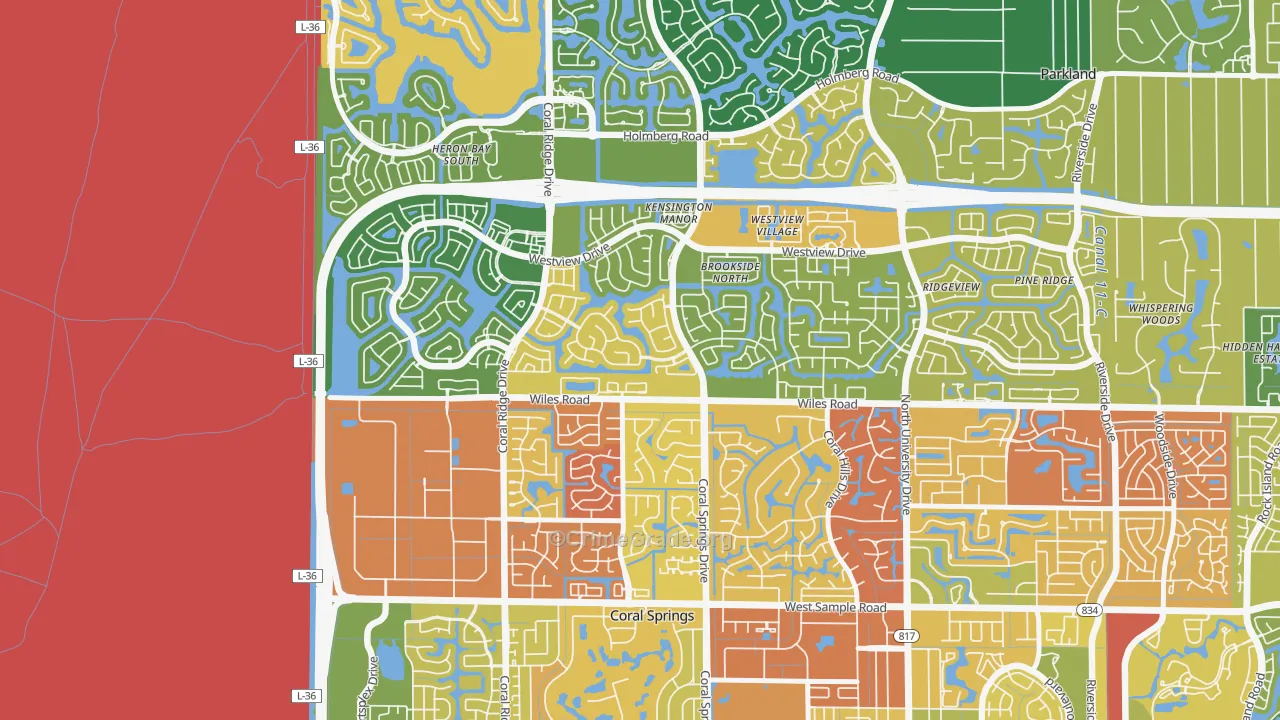 Kensington, Coral Springs, FL Map of Robbery Rates