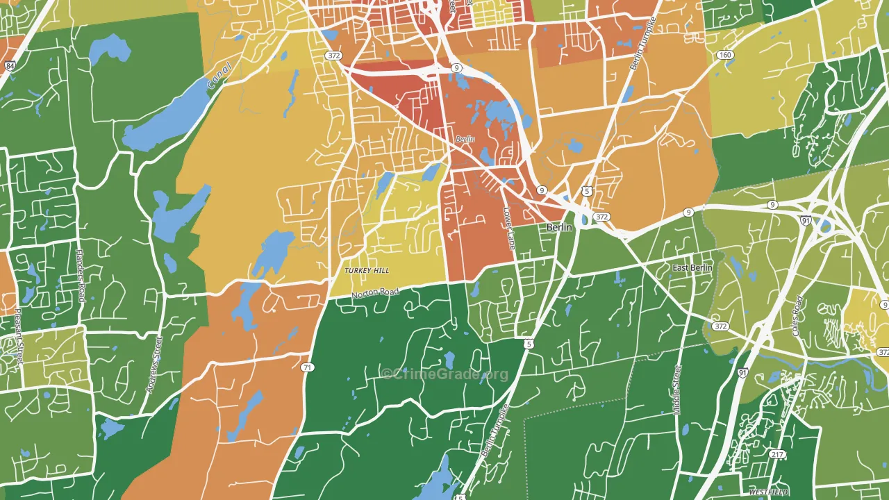 Kensington, CT Map of Robbery Rates
