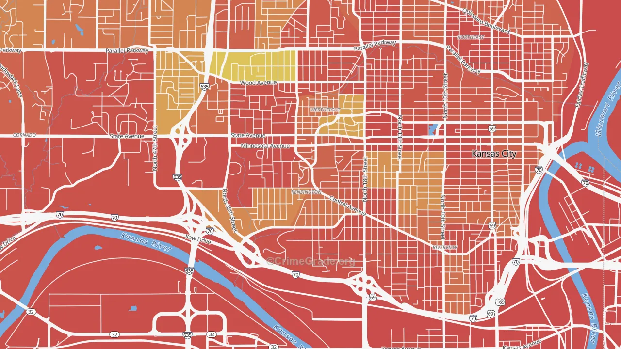 Kensington, Kansas City, KS Map of Robbery Rates