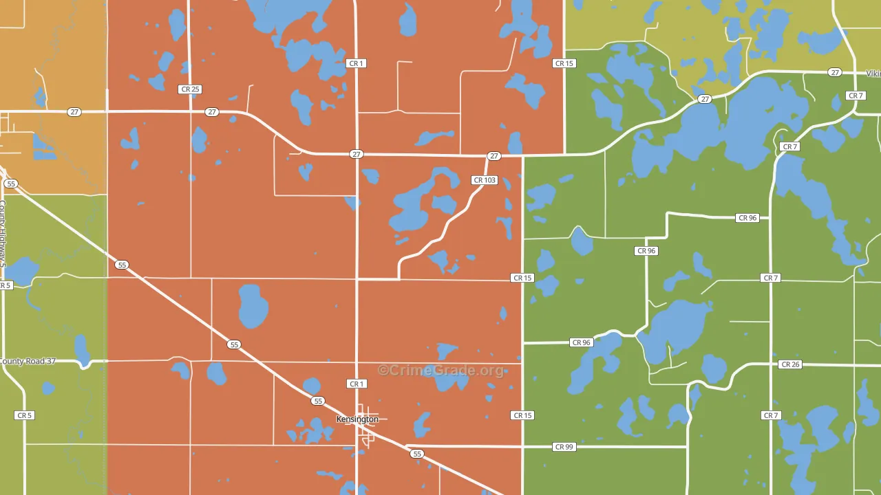 Kensington, MN Map of Robbery Rates