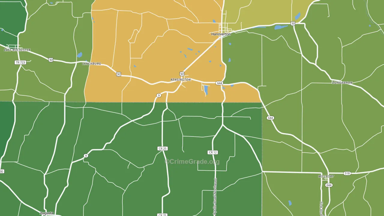 Kensington, OH Map of Robbery Rates