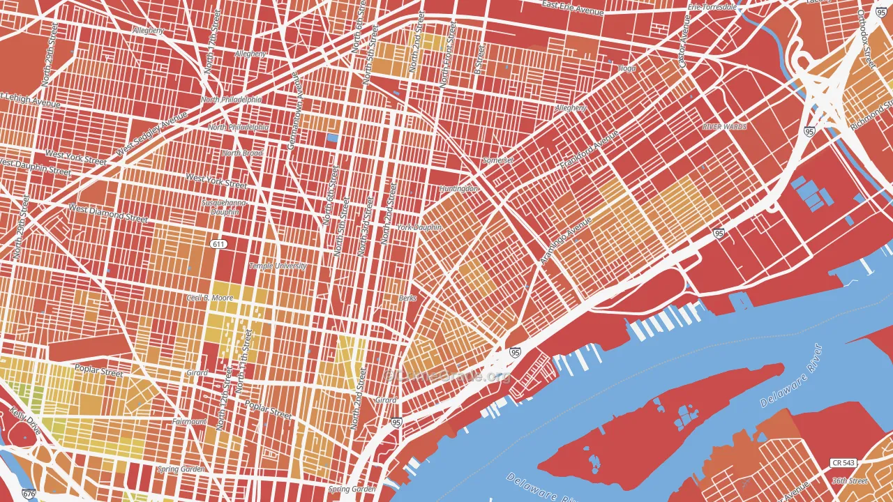 Kensington, Philadelphia, PA Map of Robbery Rates