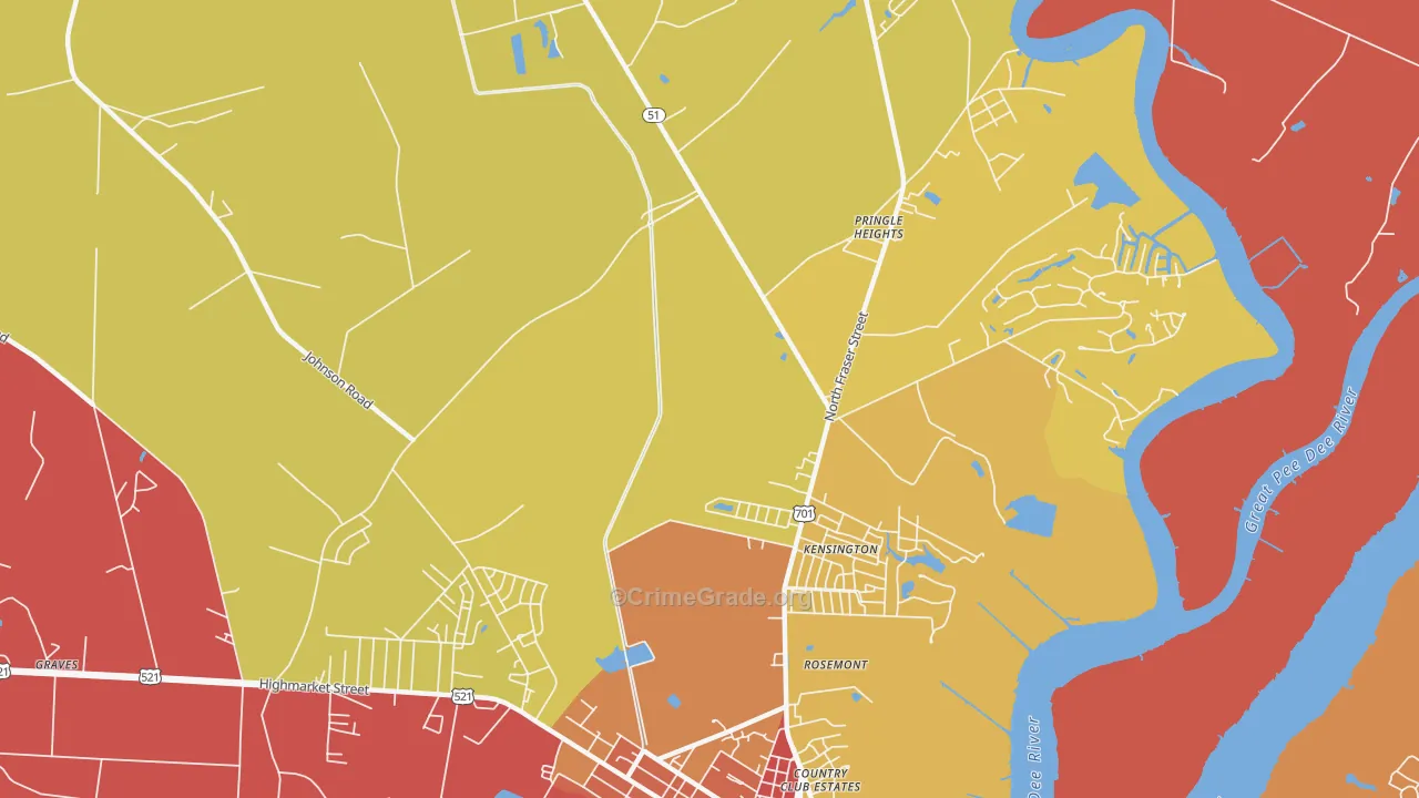 Kensington, SC Map of Robbery Rates