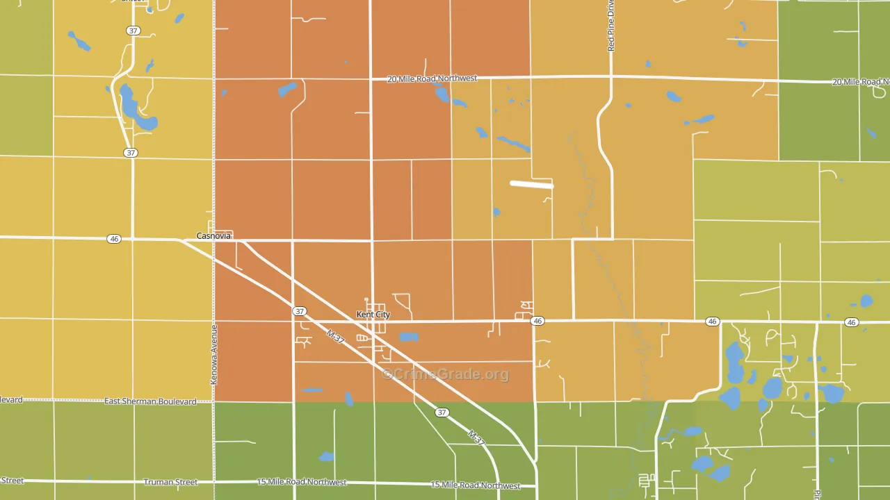 Kent City, MI Map of Robbery Rates