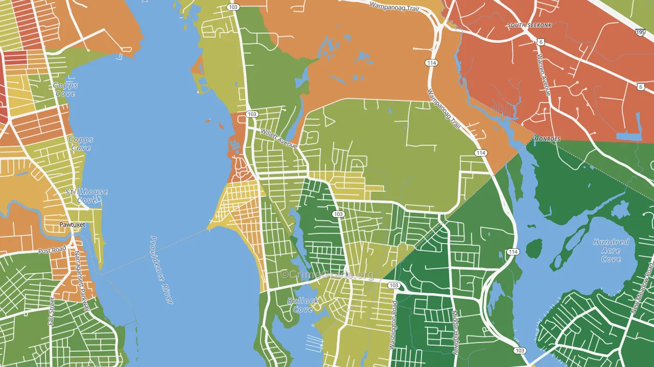 Kent Corner, Riverside, RI Map of Robbery Rates