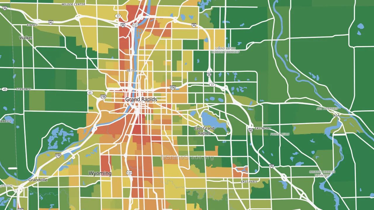 Kent County, MI Map of Robbery Rates