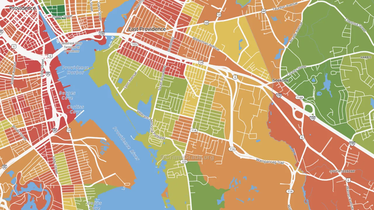 Kent Heights, East Providence, RI Map of Robbery Rates