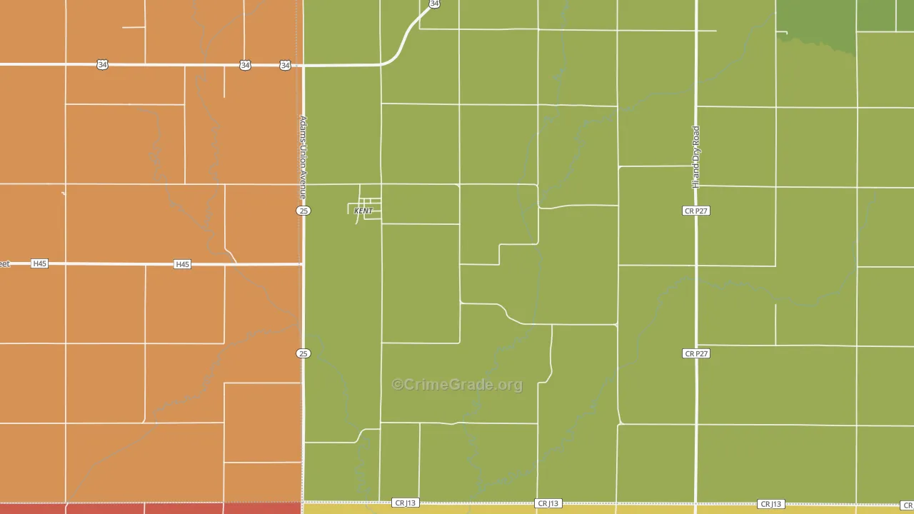 Kent, IA Map of Robbery Rates