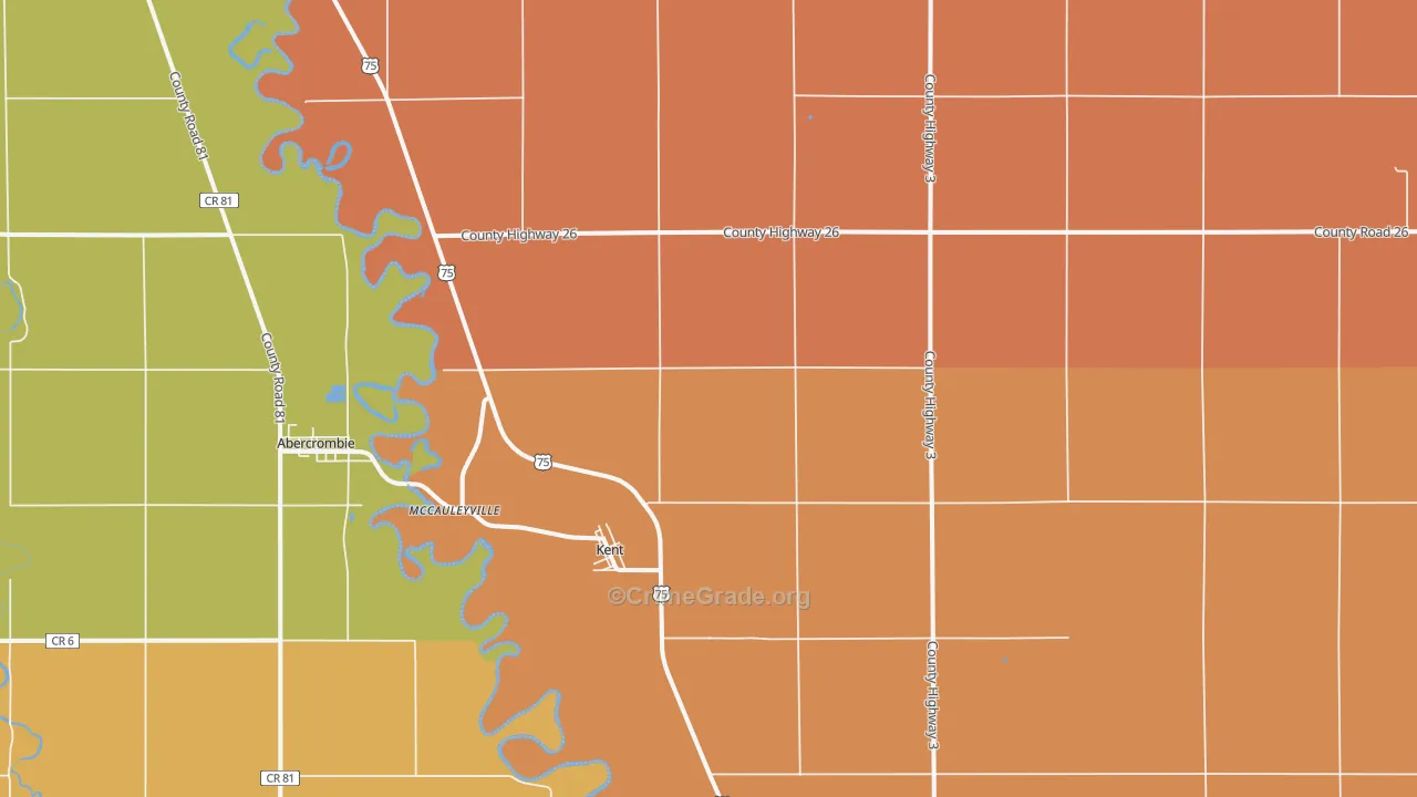 Kent, MN Map of Robbery Rates