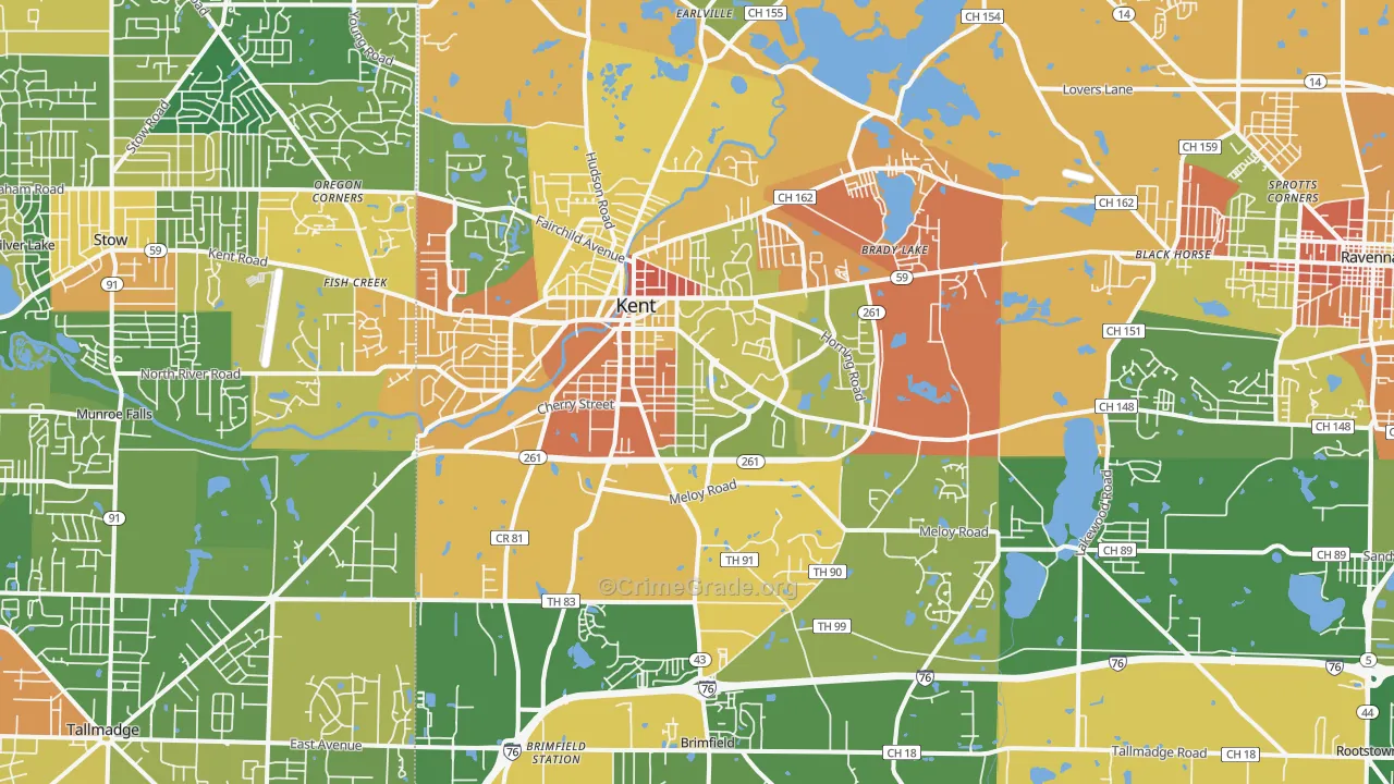 Kent, OH Map of Robbery Rates