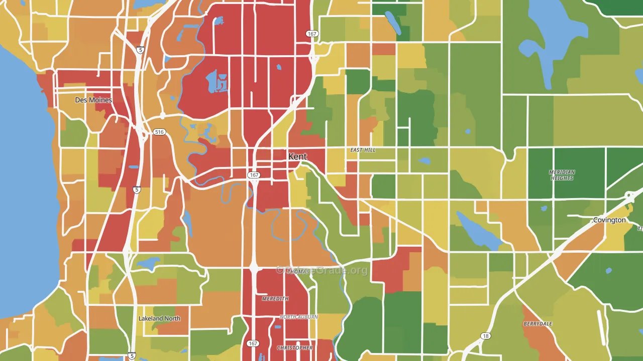 Kent, WA Map of Robbery Rates