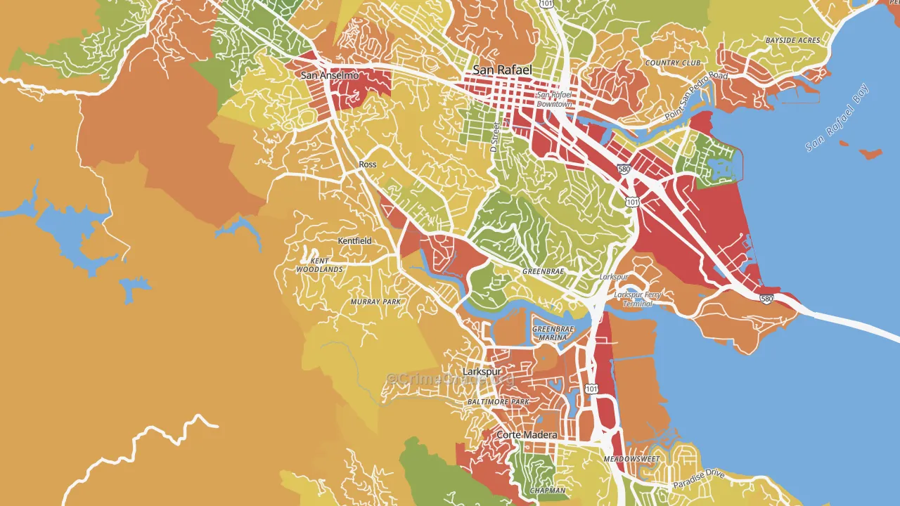 Kentfield, CA Map of Robbery Rates