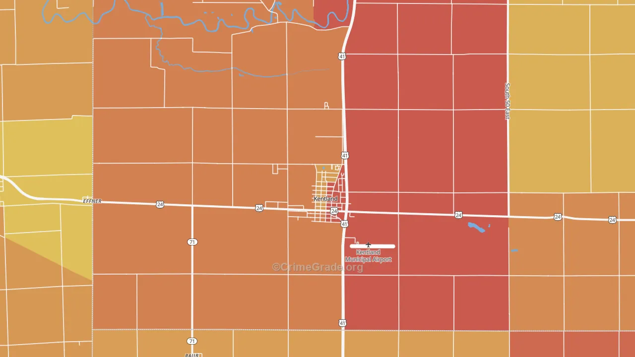 Kentland, IN Map of Robbery Rates
