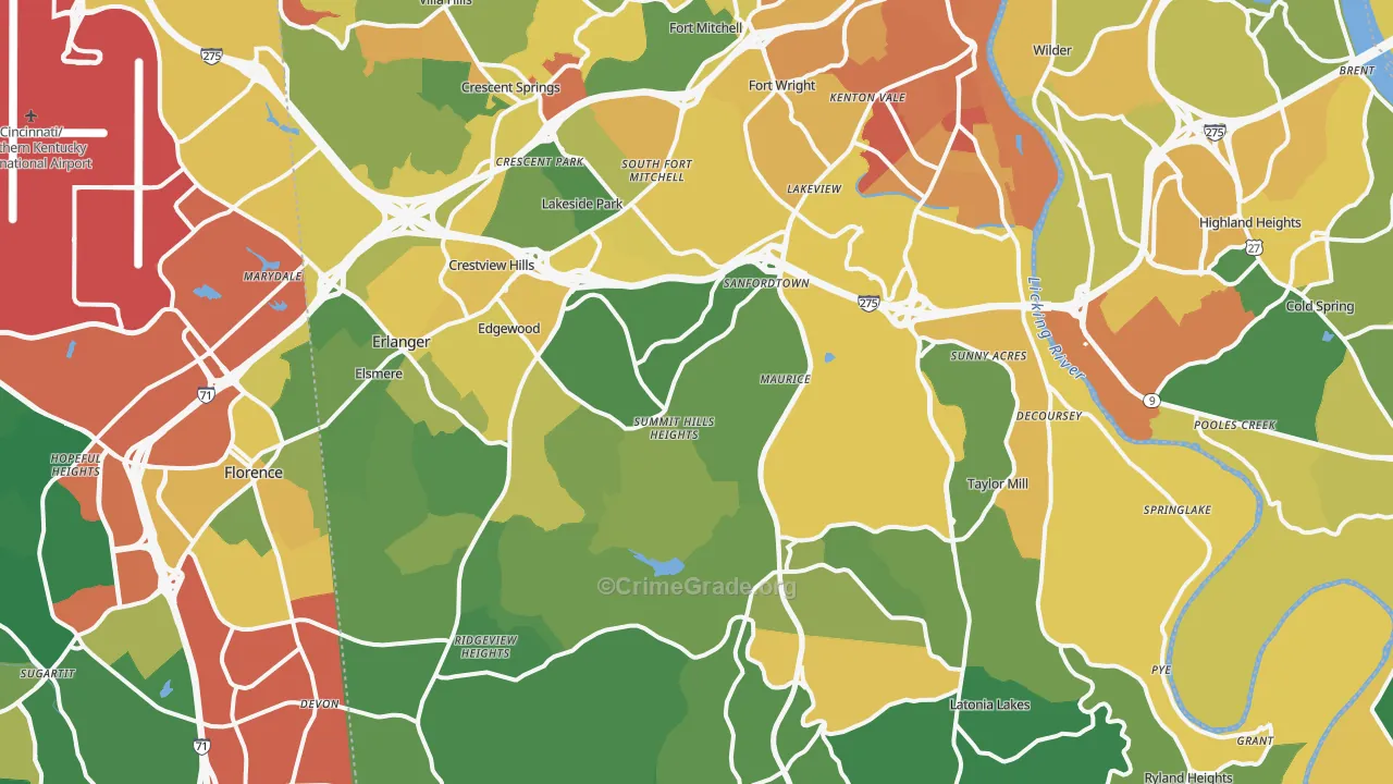 Kenton County, KY Map of Robbery Rates